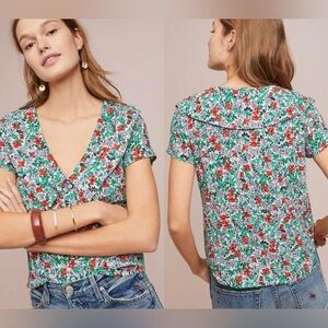 ANTHROPOLOGIE MAEVE Austen Collard Floral Blouse